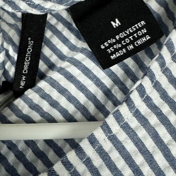 New Directions Womens Blue White Striped Tie-Front 3/4 Sleeve Blouse Medium - Picture 8 of 9